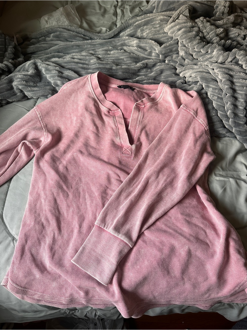 T.J.Maxx Light Pink Waffle Knit Henley Long Sleeve Top